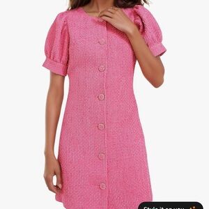 Pink Textured Button-Up Dress